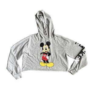 Disney Hoodie Cropped Sweatshirt‎ M Mickey Mouse Spellout Varsity Preppy Classic